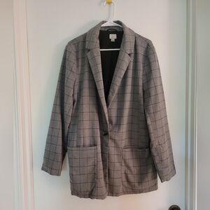 Target Gray Checkered Women's Blazer Oversized Long Line Size Large Trendy